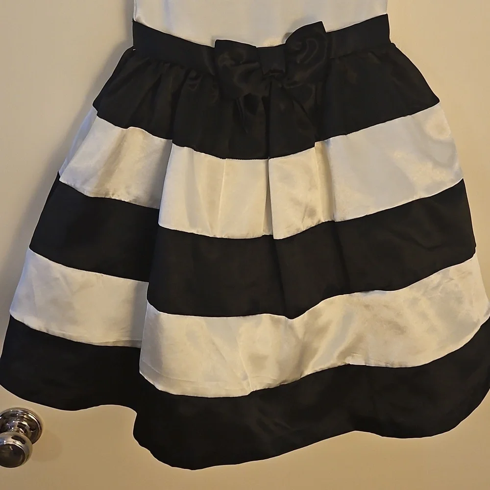 GYMBOREE Black and White Striped Satin Bow Formal Dress